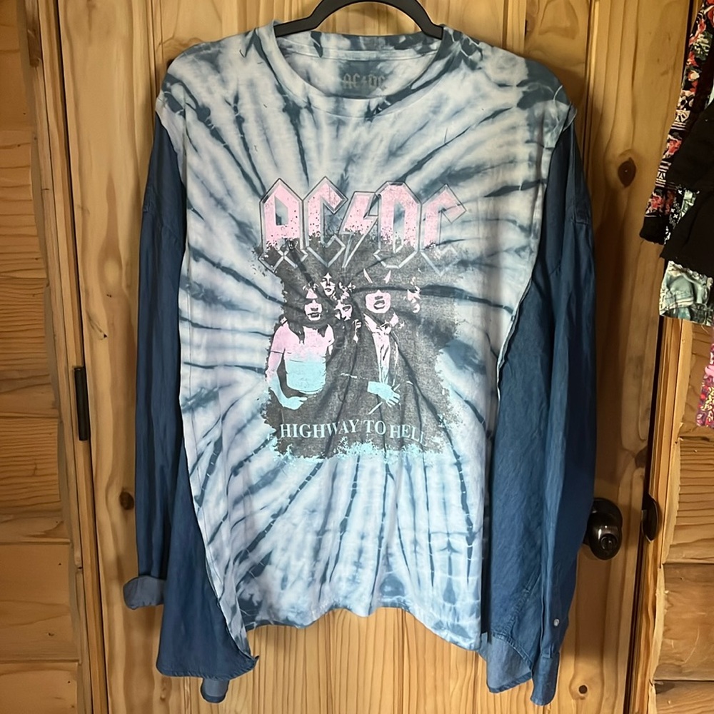 Upcycled Tie Dye AC/DC Top